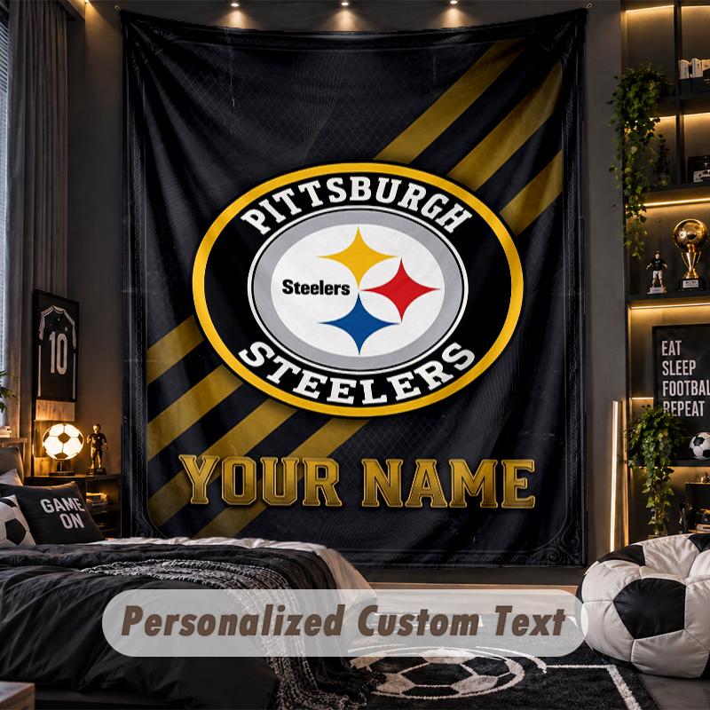 TapestryPittsburgh Steelers Custom Name Text Personalized Wall Hanging Tapestry Home Wall Decor