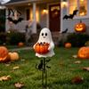 Halloween Ghost Yard Stakes Candy Bowl Garden Stake, 2D Flat Pumpkin Holder with Cat Decorative Soil Insert Signs And Bats, Trick or Treat Art