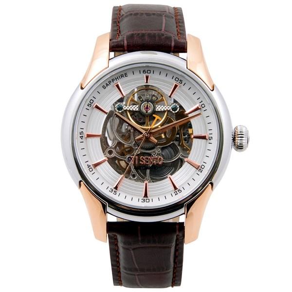 [Ticento]Automatic Men’s Leather Watch TS60011WTCH Skeleton, Korean Luxury Watches