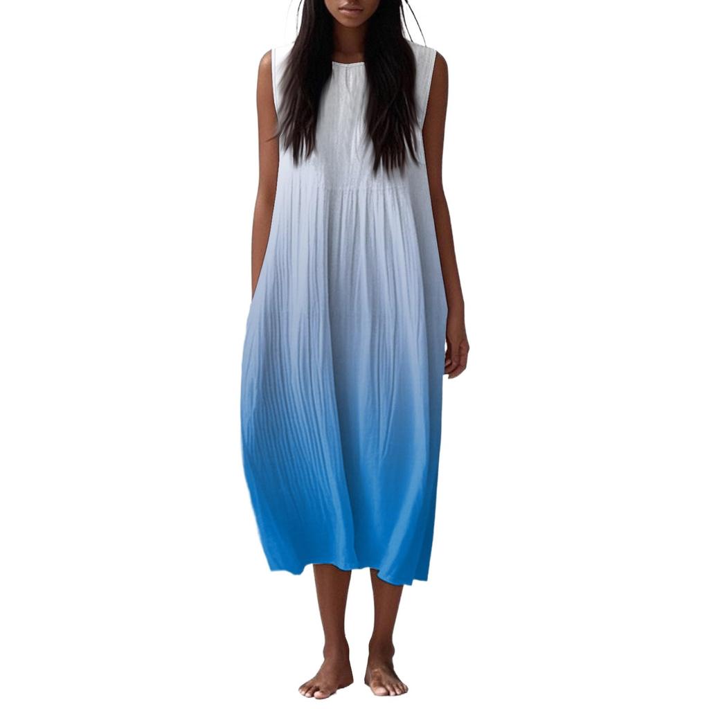 Women's Fashion Casual Sleeveless Round Neck Gradient Elegant Temperament Dress