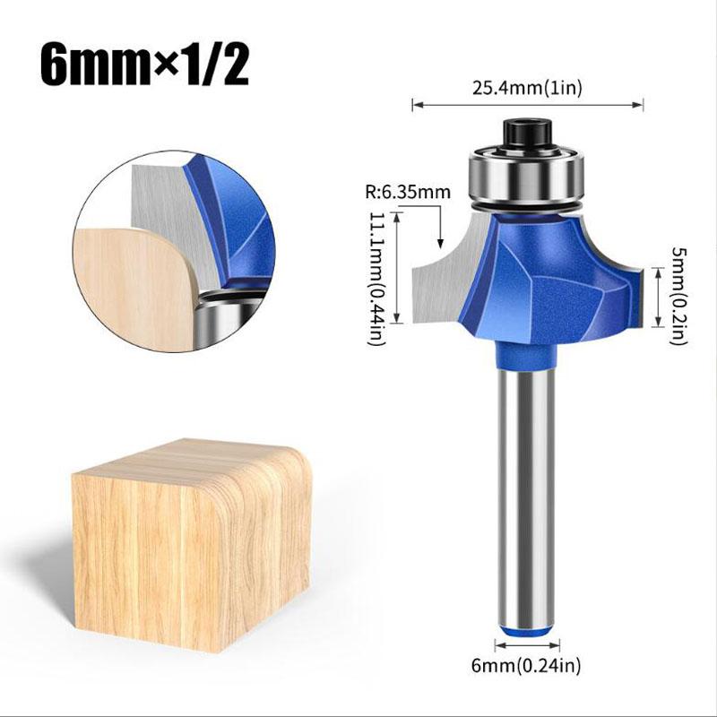 1/4 Inch Shank 6mm Shank Blue Roundover Router Bit Set Carbide Wood Router Bits for Woodworking