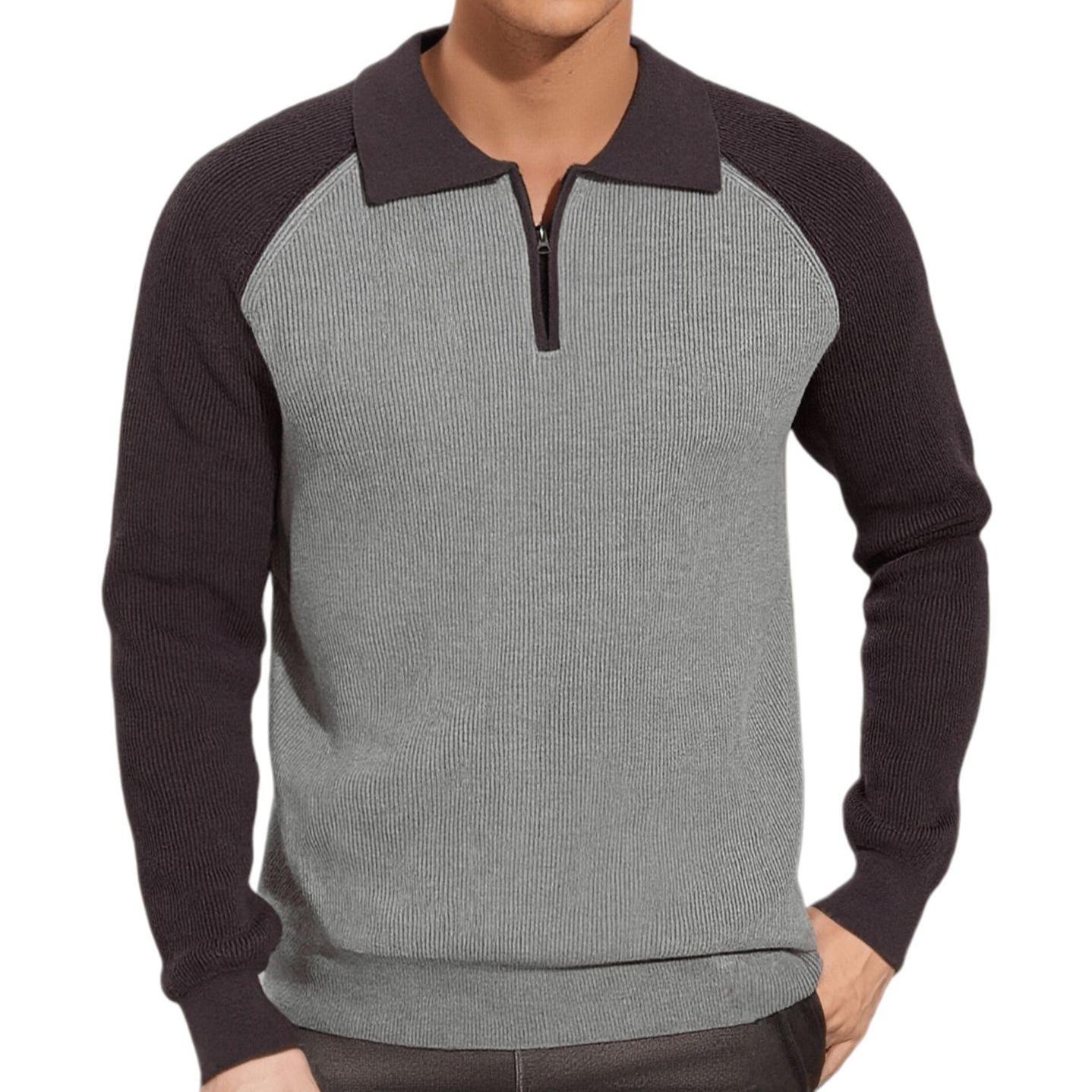 

Men s Raglan Sleeve Color Block Half-Zip Polo Sweater - Casual Loose Knitwear for Spring and Autumn Medium сірий колір/коричневий