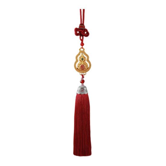 Chinese Style Gourd Car Hanging Decoration Rotatable Fu Character Gourd Tassels Car Rearview Mirror Charm Feng Shui Ornament Pendant Accessories