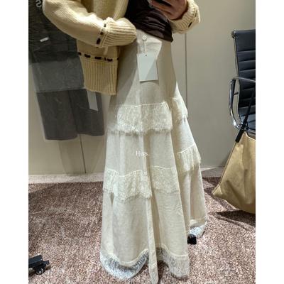 Autumn New Korean Style Simple and Exquisite Temperament Lace Splicing Knitted Skirt Versatile Slimming Mid-length Skirt