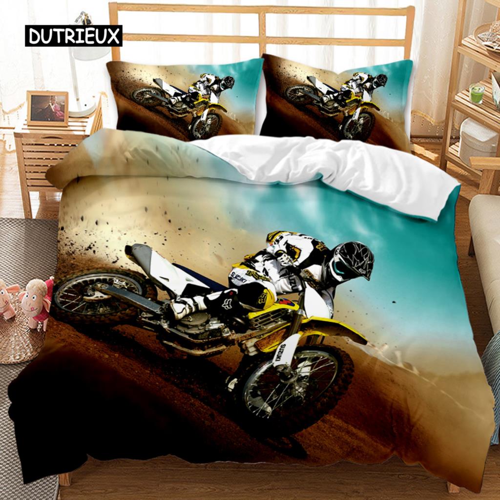 Motorrad Bettbezug, Motocross Fahrer Jugendliche Rennen Motorrad Dirtbike Motorrad Fahrzeuge Extremsportarten Bettbezug