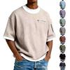 Simple Waffle-patterned Faux Two-piece Casual Short-sleeve T-shirt, Solid Color, New Men's Fashion, Color-blocking Top