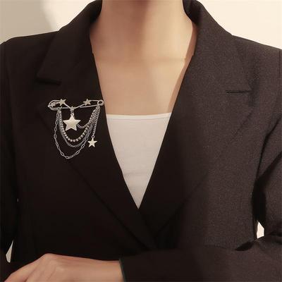 Schmuck Retro Diamant Stern Mond Sichel Kette Quaste Broschen Elegant Damen Kleidung Dekor Zubehör Tasche Anhänger Anzugnadeln