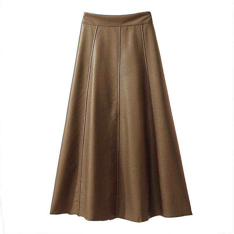 PU Leather Skirt Autumn High Waist A-line Fashion Big Swing Umbrella Skirt Mid-length Skirt