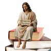 Resin Jesus Resin Figurine Sitting Pose I Am with You Always Sign Jesus Christ Statue Desk Companion Home Decor