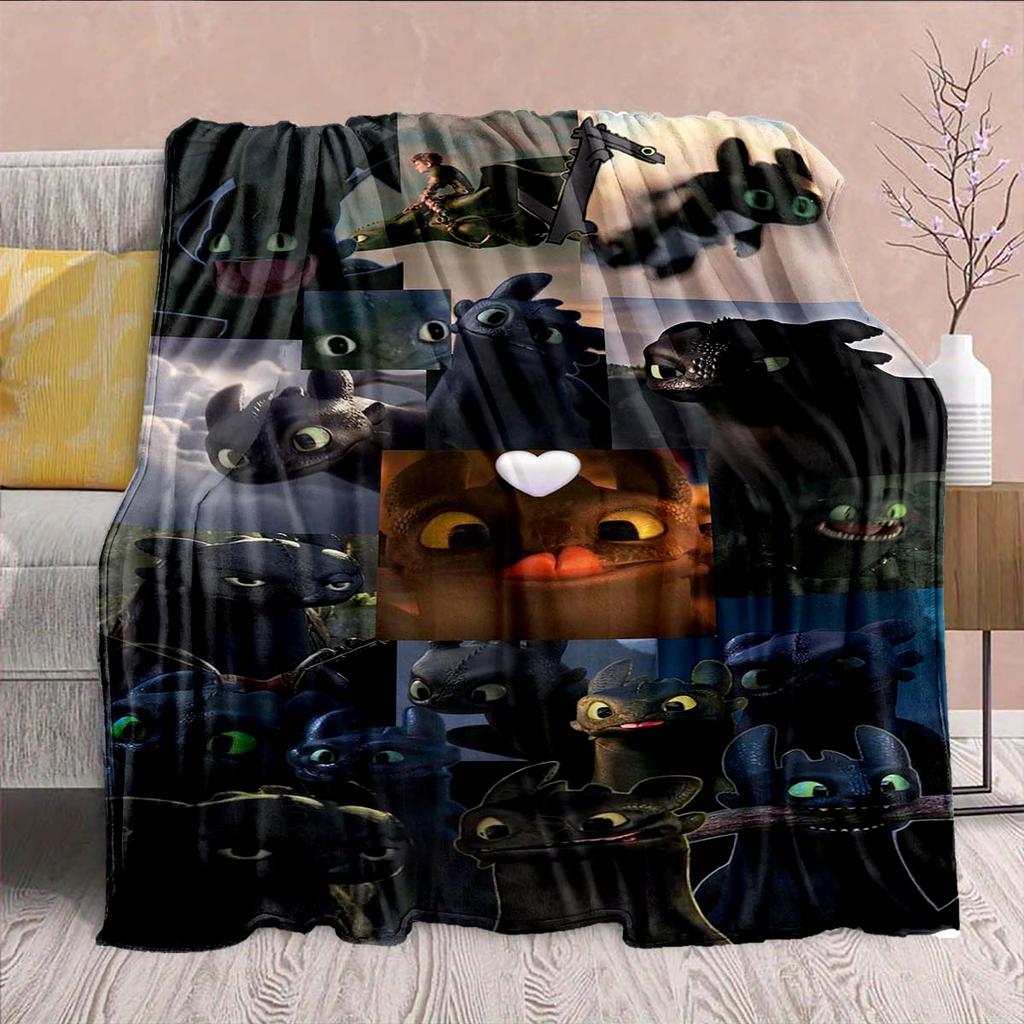 Black Dragon Flannel Throw Dark Fantasy Dragon Print Soft Warm Cozy Plush Sofa Decor -QJY