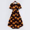Women Casual V Neck Short Sleeve Halloween Print Dress Midi Length Relaxed Fit Lightweight Fabric Summer Dress