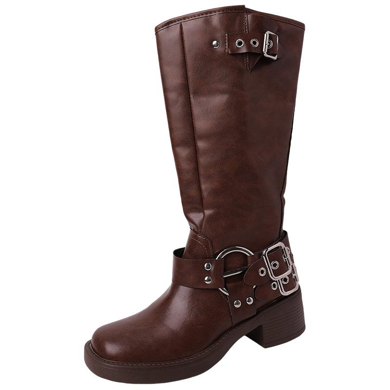 Fashion Med Heel Boots Women's Rubber Shoes Rain  Fabric PU Hoof Women's Rubber Boots Shoes Rain Med PU Hoof Heels