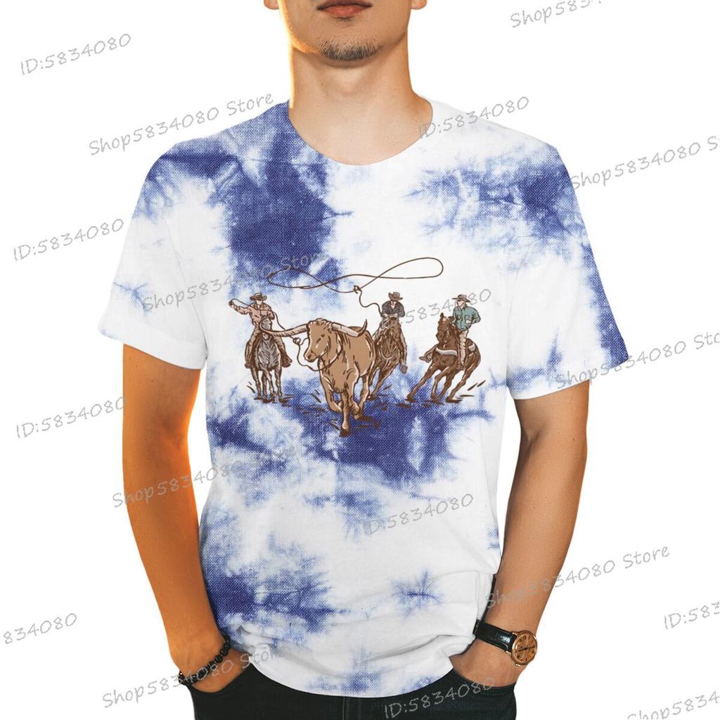 90s Vintage Cowboy TShirts Tops Retro Rodeo Outfit Gifts TieDye Fashion Summer Clothes Wild West Cowboy Short Sleeve Tshirt