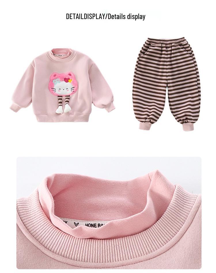 Autumn 2025 Girls' Cartoon Sweatshirt Two-Piece Set - Trendy Casual Wear for Little Girls