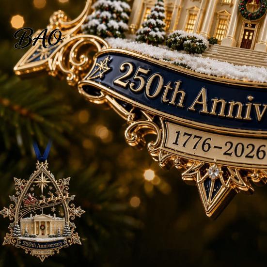 Decorative Fireplace Hanging Props 250th Anniversary USA White House Christmas Tree Ornament, 2D Acrylic 1776-2026 Commemorative Indoor Outdoor