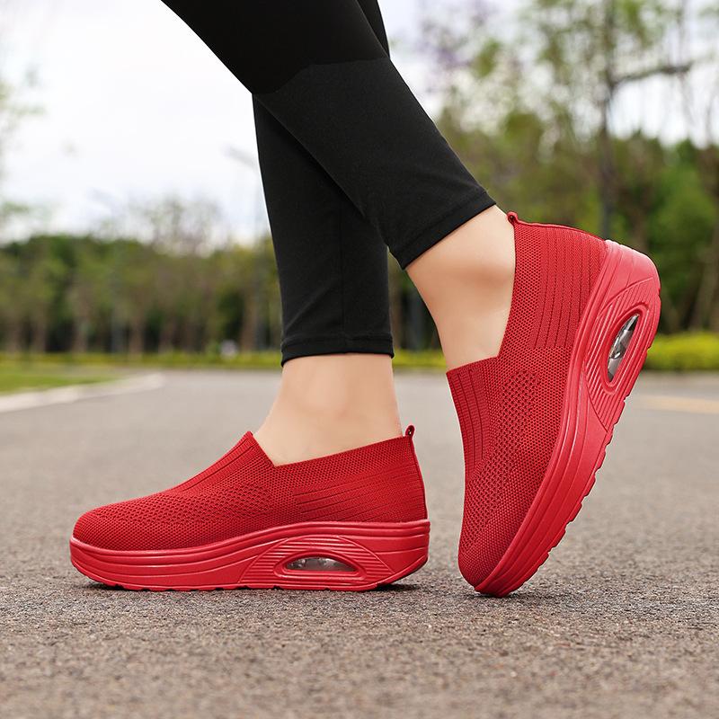 Foot Cover Lazy Thick-soled Heightening Air Cushion Sports Rocking Shoes New Fly-woven Mesh Breathable Casual Women's Shoes