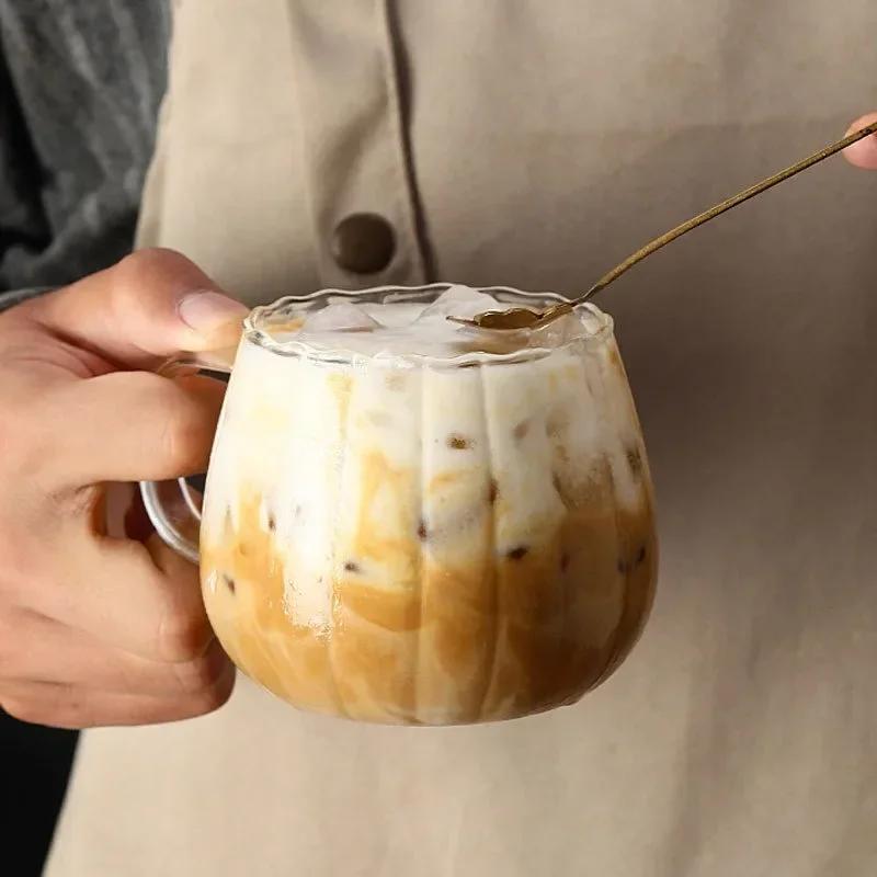 400ml Kaffekopper i høyt borosilikatglass Kreativ stripet krus Frokost Melkeglass Vannkopp Gresskarkopper Hjemmekontor Drikkeglass