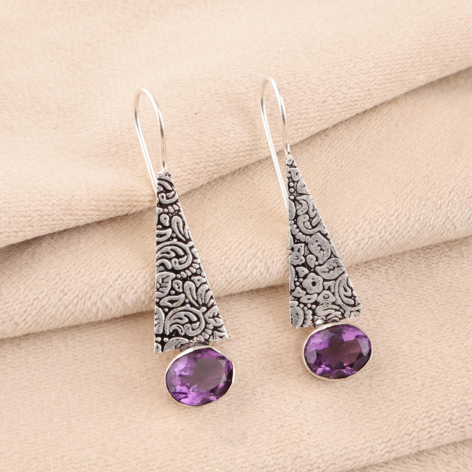 

Натуральный Аметист Драгоценный Камень 925 Стерлинговое Серебро Ювелирные Изделия Ручной Работы Серьги 1.9 EE-165-12