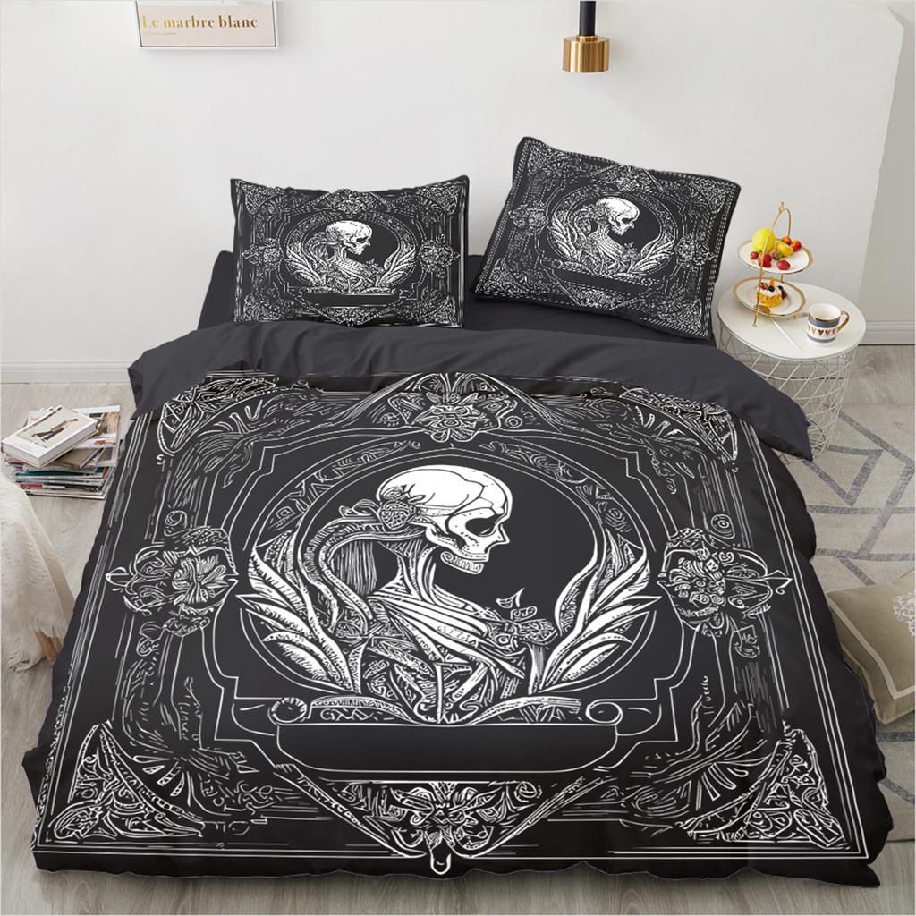 Skull Bedding Set Twin 140x200cm - Vintage Baroque Halloween Duvet Cover 2/3PCS, Luxury Skeleton Comforter cover,Gothic Bed Set