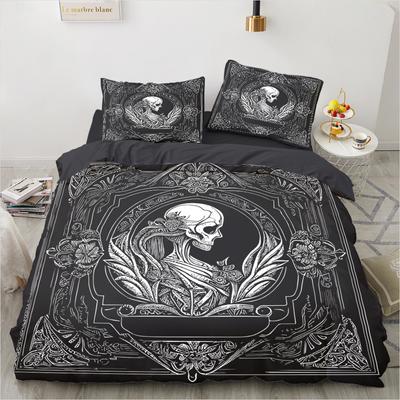 Skull & Skeleton Gothic Vintage Duvet Cover Set 200x200cm King Size Bedding Set Halloween Home Decor Boho Dark Fantasy Bed Set