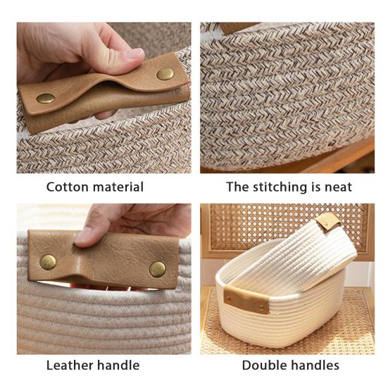 Cotton Rope Basket Storage Basket with Handles Desktop Organizer Woven Basket for Clothes Towels Toys Cosmetics Book Nursery Bedroom Use