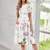 Women's Casual Fashion Round Neck Short Sleeve Floral Print Midi Dress