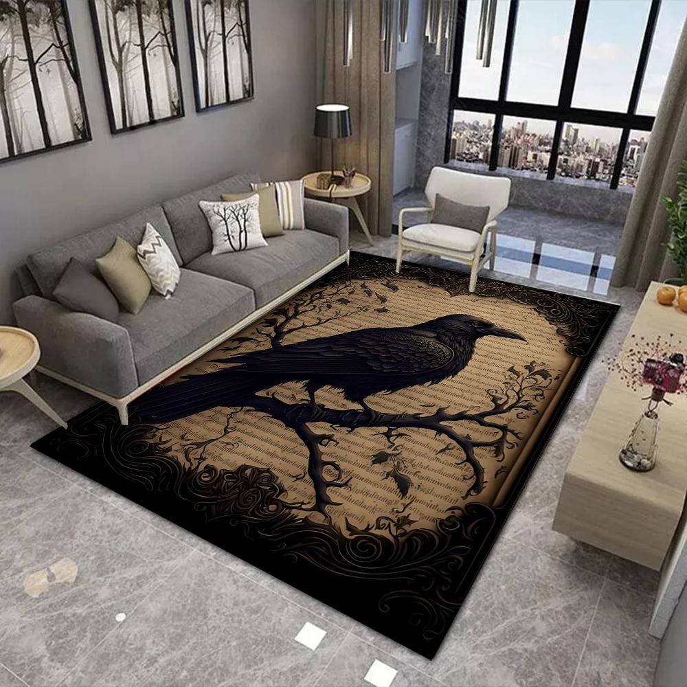 Gothic Raven Rug Symbols Dark Academia Rug Black Cool Satanic Carpet Home Bedroom Decorative Rug Floor Entrance Mat