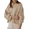Spring 2025 French Casual Cotton Sweater - Loose Fit, Short Lantern Sleeves for Women