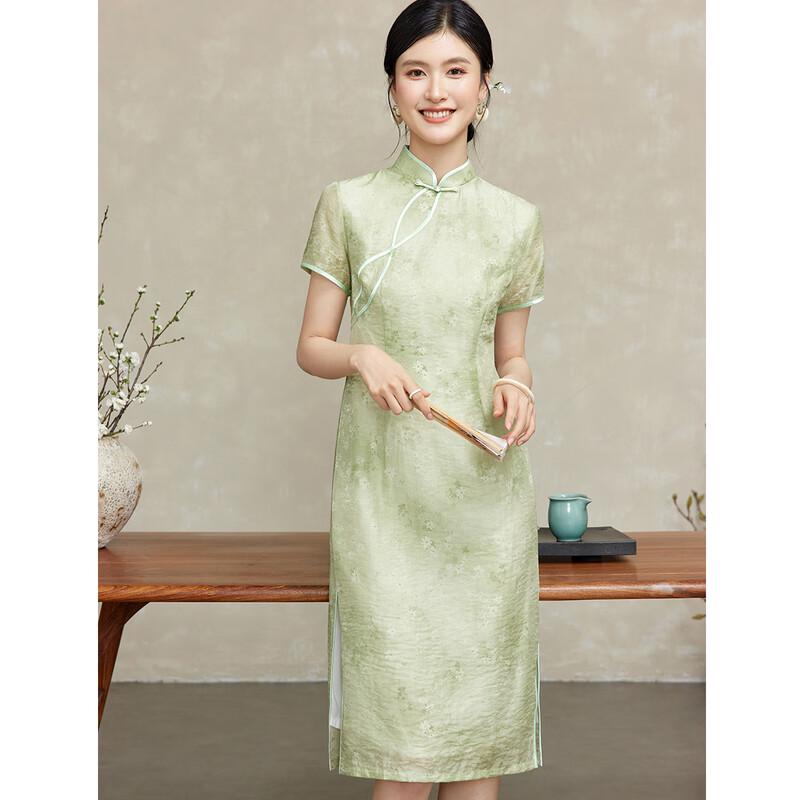 Green Floral New Chinese Style Cheongsam Dress