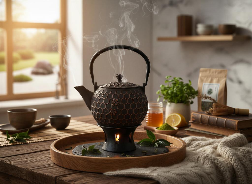 CAST IRON KETTLE 1.8L TEA INFuser + Warmer + Fork