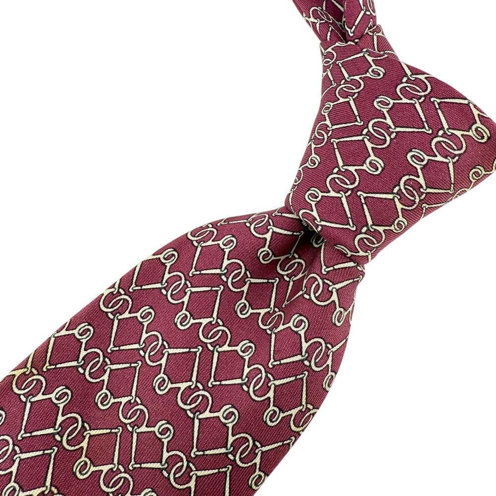 Hermes Gesamter Griff Seidenkrawatte Bordeaux Seide Herren Gebraucht