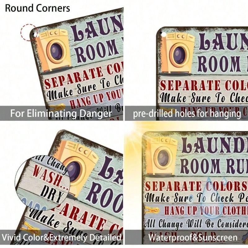 Metal Wall Art Vintage Laundry Rules Poster for Home Bar Garage