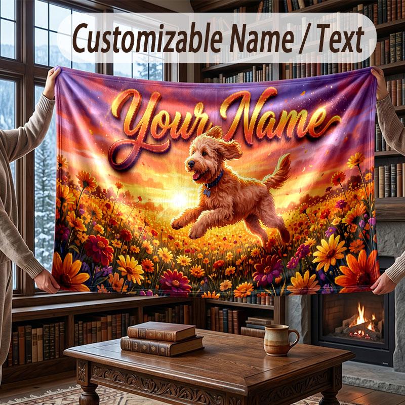 Floral Garden Theme Throw Blanket Custom Name Text Personalized Blanket Soft Cozy Blanket for Home Sofa Bed