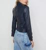 Stylish Women's Navy Blue Jacket Biker Real Lambskin Leather Motorcycle Style