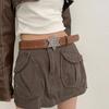 Harajuku Adult Waist Belt with Carved Buckle Alloy Rivet Waistband PU Waist Belts for Women Universal Pants Belt