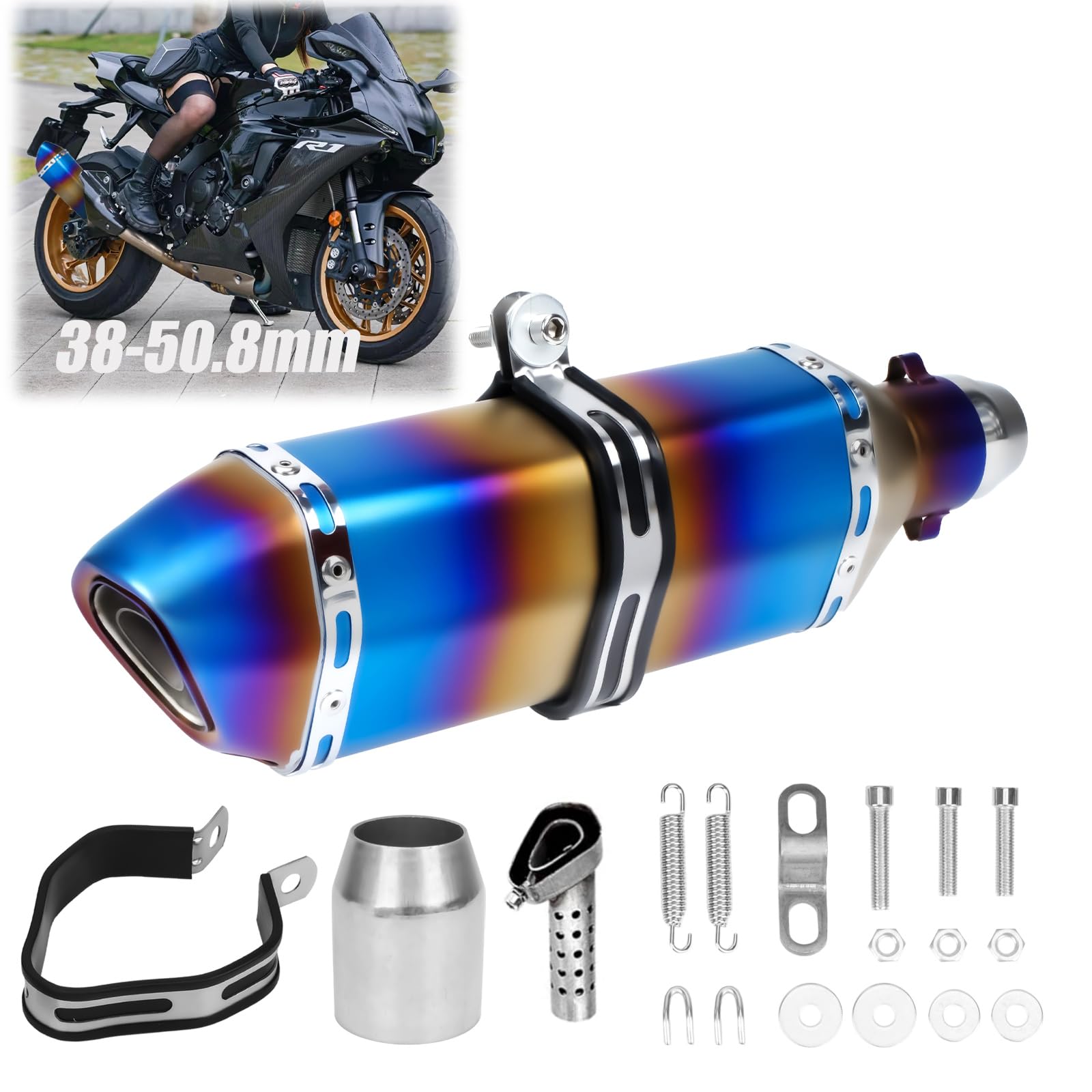 

aleawol Universal Stainless Steel Muffler for GP Motorcycle Exhaust Pipe with for and Yamaha Modifications Slip-On Motorcycles, 38mm-50.8mm, Band,