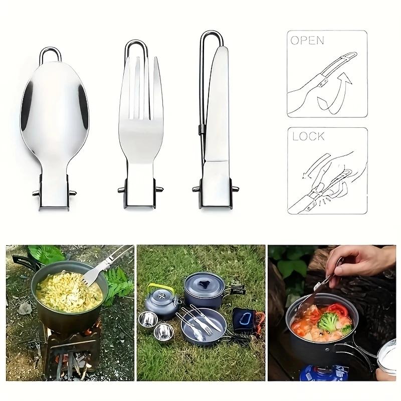 3PCS Camping Flatware Sets Stainless Steel Kitchen Accessory Spoon Fork Knife With Nylon Bag Foldable Tableware Dinnerware Set