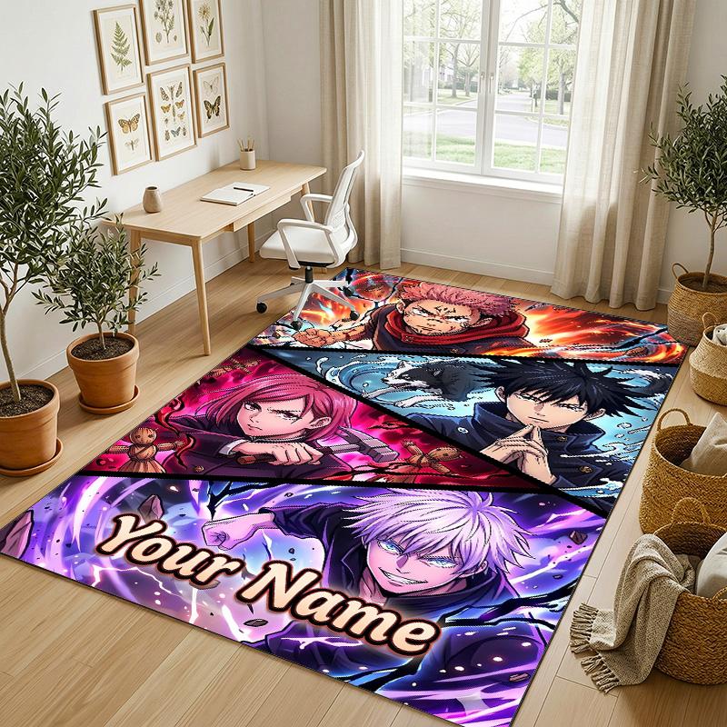 Personalized Crystal Velvet Carpet,Jujutsu Kaisen Custom Printed Name, Plush Area Rug For Home Indoor Decor