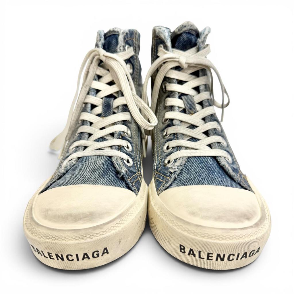 Pristine BALENCIAGA High Cut Sneakers PARIS HIGH TOP Distressed Denim 688756 Used