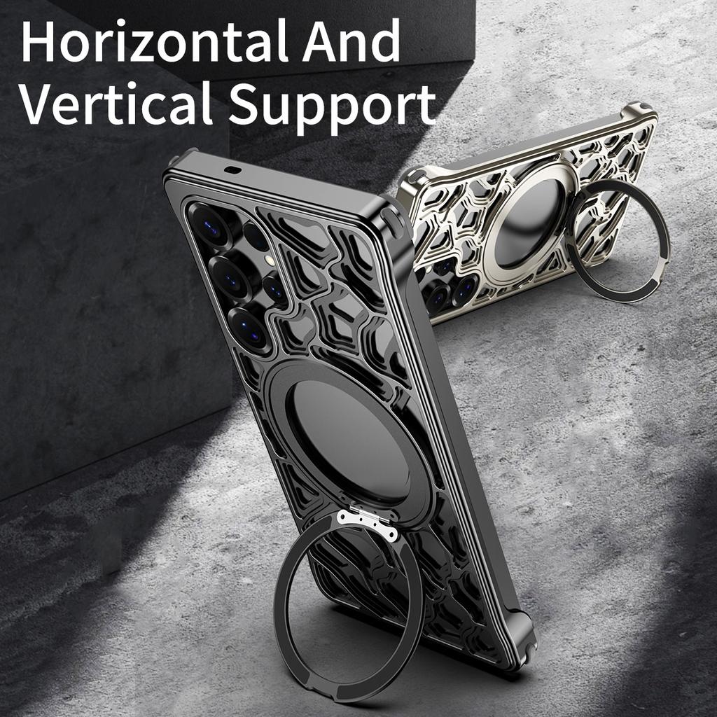 For Samsung Galaxy S25 Ultra Case Alloy Metal Borderless Back Cover with Magnetic Kickstand