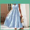 Summer Dress Aline Elegant Vneck Women Fashion Sleeveless Striped Dress For Vacation Female Casual Loose Dresses 28002