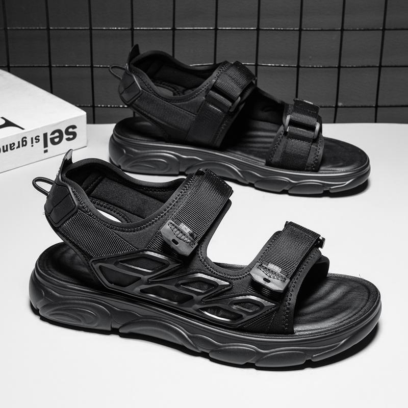 

Модные мужские сандалии из натуральной кожи, летние нескользящие походные треккинговые туфли для мужчин, пляжные тапочки, повседневные кроссовки, мужские туфли на плоской подошве 10 чёрный