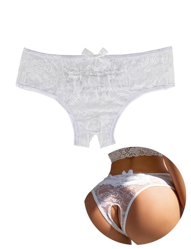 OhyeahLady Plus Size Sexy Crotchless Panties with Ruffles and 3XL Women's See-Through Ribbons, White,