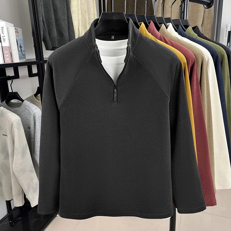 Men's Double-Sided Fleece Half-Zip Sweatshirt, Long-Sleeve, Warm Casual Base Layer for Autumn/Winter