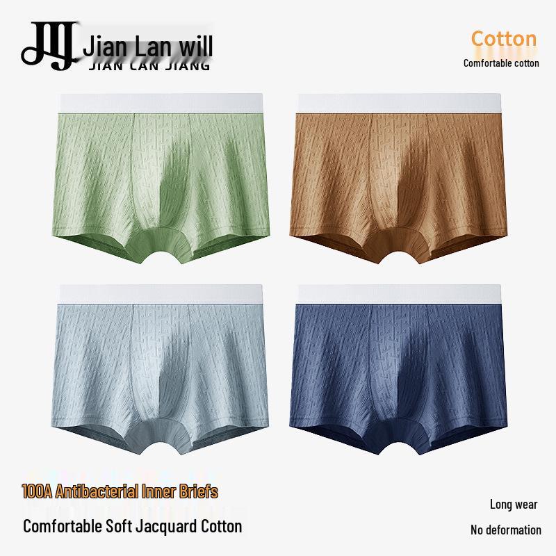 Men's 100% Cotton 3D Jacquard Boxer Briefs with Antibacterial Crotch in Large Size (2026 Model)