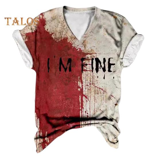 

Женская футболка с V-образным вырезом и коротким рукавом, футболка с принтом крови на Хэллоуин, тонкая эластичная, для косплея, фестивалей, пуловеры, топы XXL