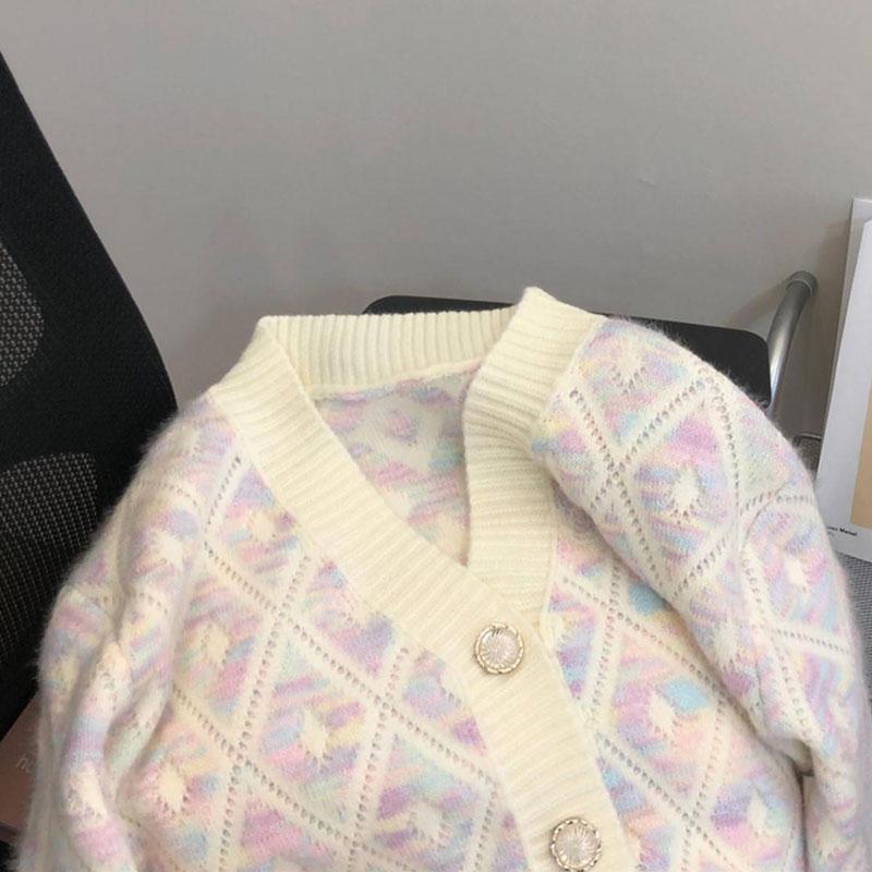 2023 m. pavasario ir rudens senovinis, švelnus, amžių stabdantis, laisvai prigludęs deimantinis languotas trumpas megztas megztinis moteriškas paltas