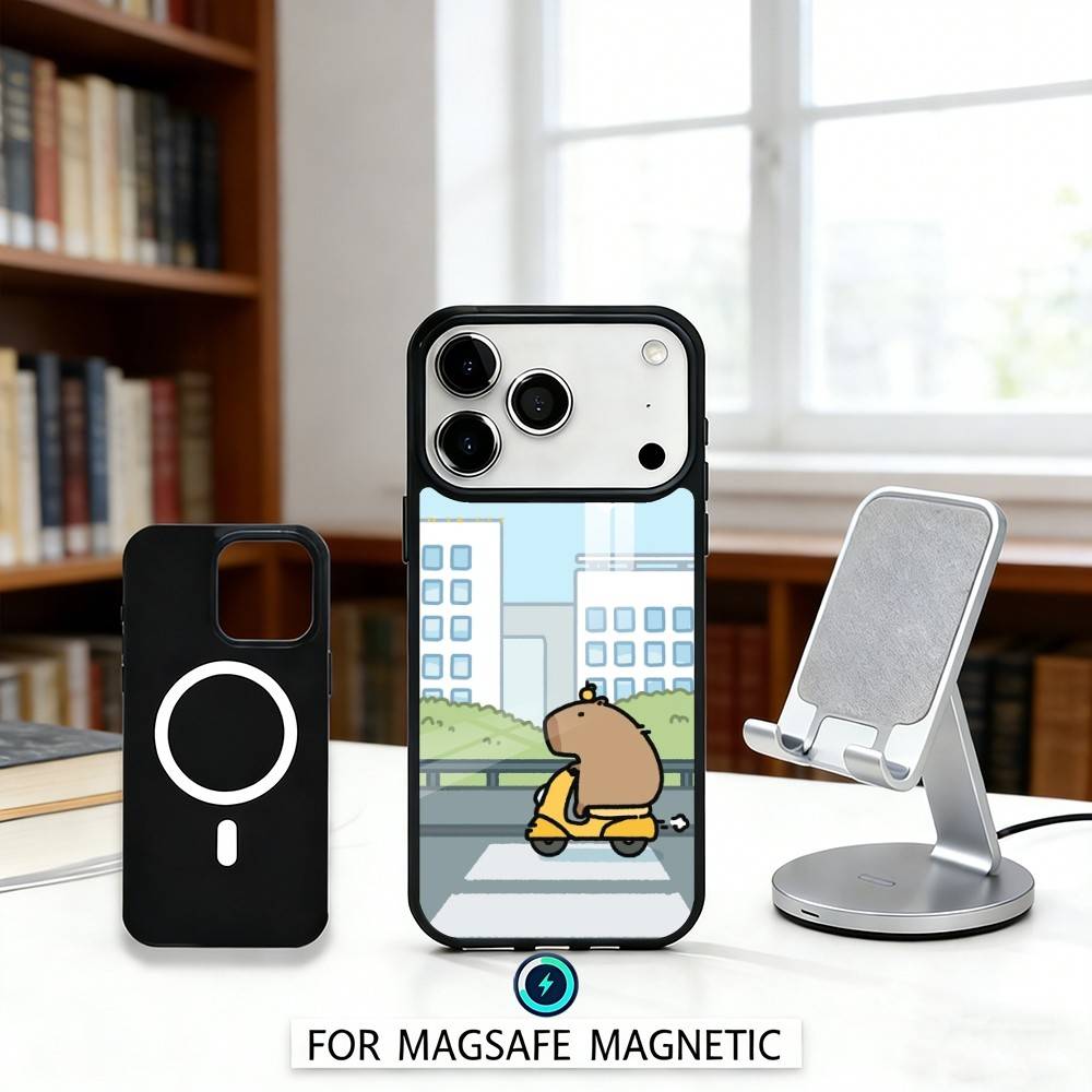 H-Happy C-Cute Capybara Cartoon Phone Case Magnetic For iPhone17 16 15 14 13 12 Pro Max For Magsafe Wireless Charging Cover