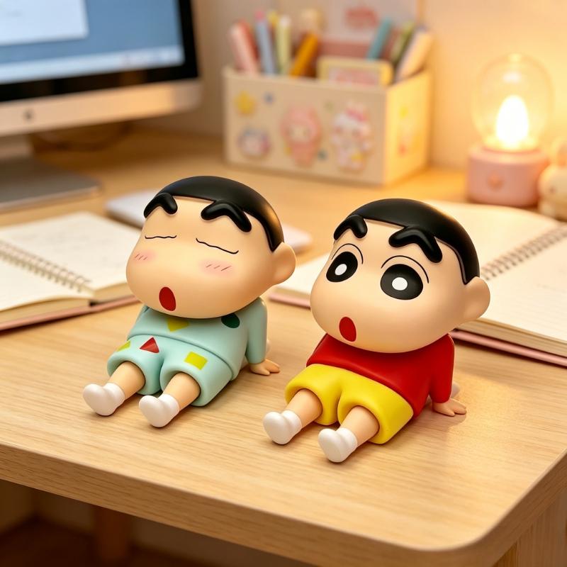 Anime Figure Crayon Shin-Chan Phone Holder Kawaii Desktop Ornaments Phone Support Mini Gk Collection Decoration Toys Girls Gifts