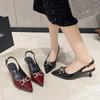 Fashion French Style Sexy Pointed Toe High Heel Sandals Women's Metal Chain Buckle Thin Heel Slip-On Shoes Summer Women Party Pumps